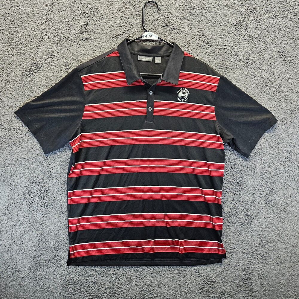 Peble Beach Polo‎ Shirt Mens Size Large Black Red Striped Short Sleeve
